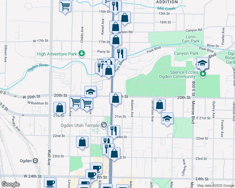 map of restaurants, bars, coffee shops, grocery stores, and more near 1970 Washington Boulevard in Ogden