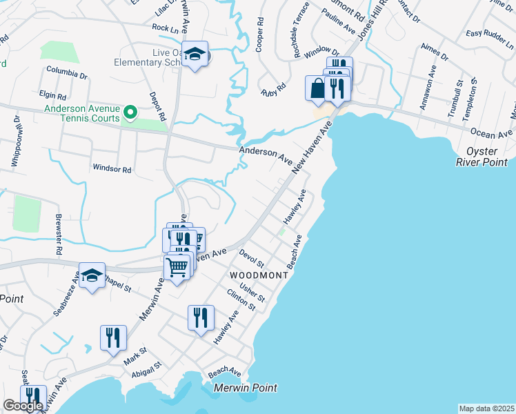 map of restaurants, bars, coffee shops, grocery stores, and more near 26 Bonsilene Street in Milford