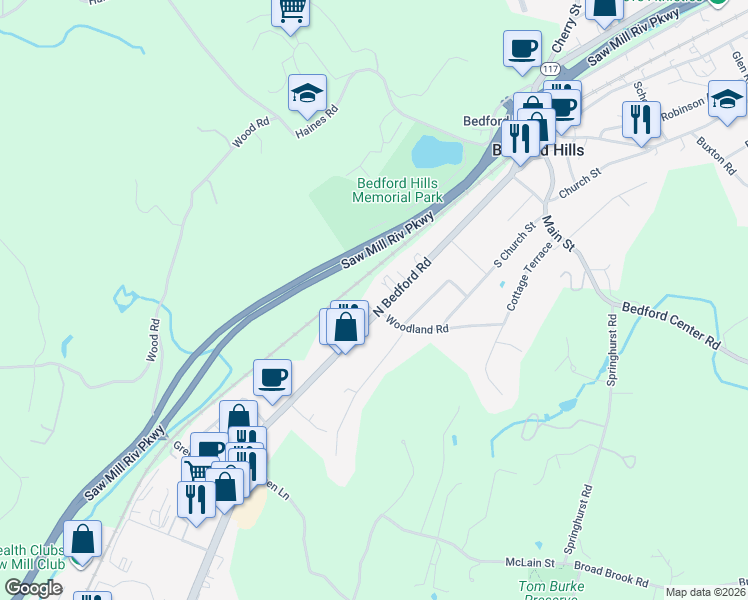 map of restaurants, bars, coffee shops, grocery stores, and more near 465 North Bedford Road in Bedford Hills