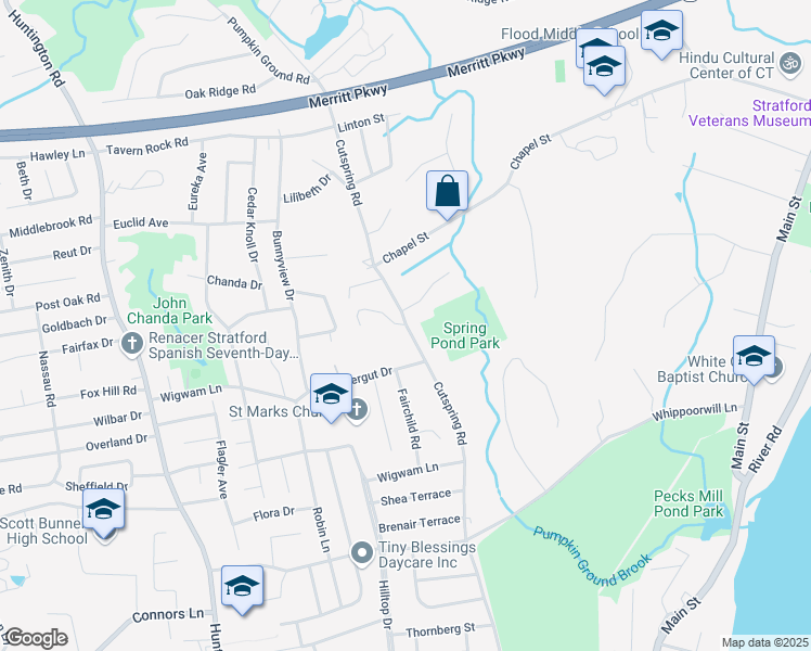 map of restaurants, bars, coffee shops, grocery stores, and more near 2 Gina Circle in Stratford