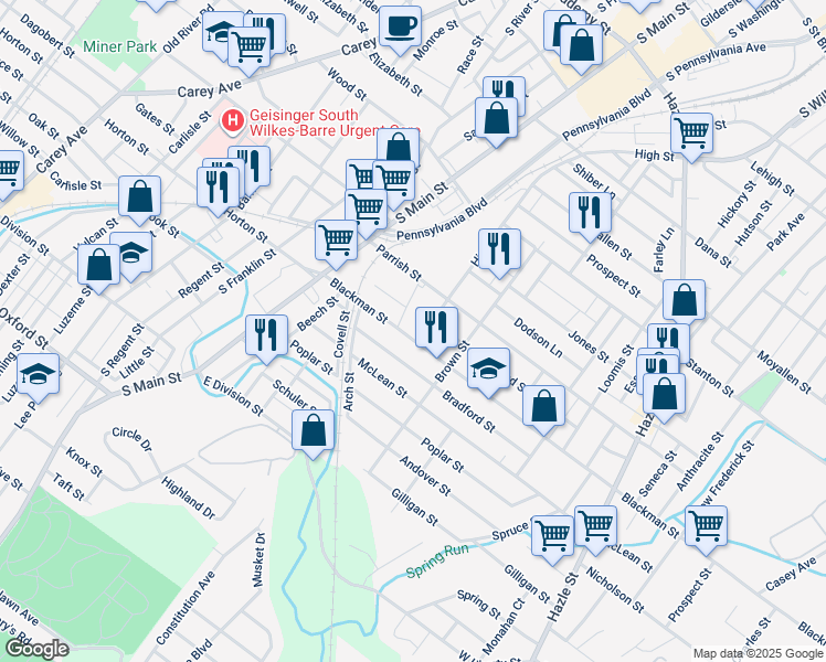 map of restaurants, bars, coffee shops, grocery stores, and more near Gould Ln in Wilkes-Barre