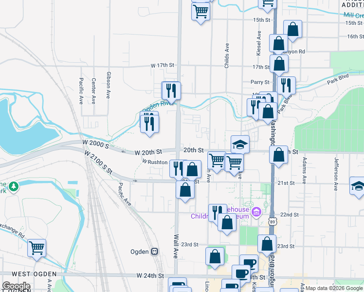 map of restaurants, bars, coffee shops, grocery stores, and more near 1960 Wall Avenue in Ogden