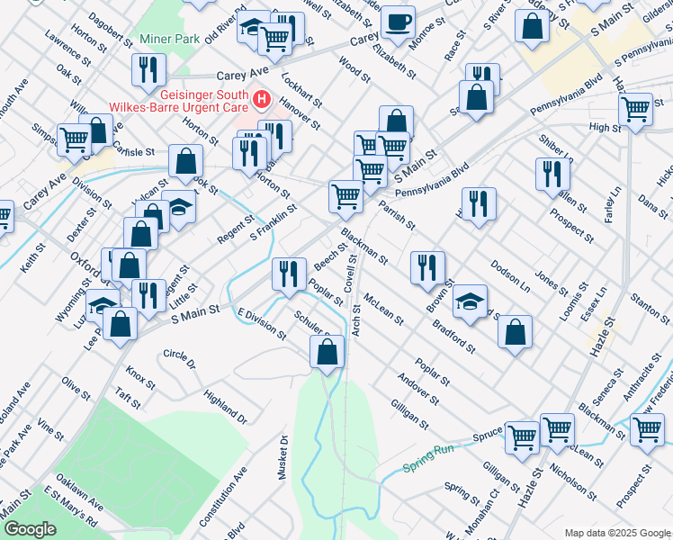 map of restaurants, bars, coffee shops, grocery stores, and more near 20 McLean Street in Wilkes-Barre