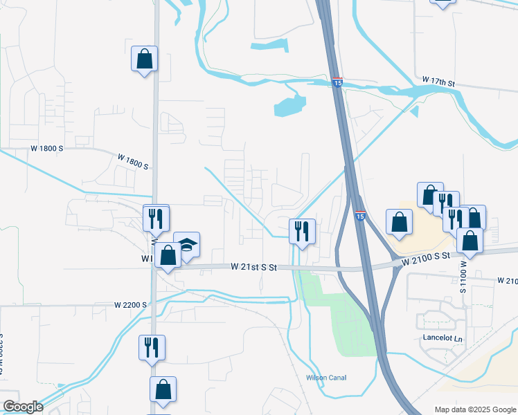 map of restaurants, bars, coffee shops, grocery stores, and more near 1628 West 2100 South in Ogden