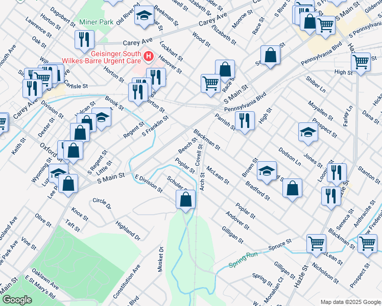 map of restaurants, bars, coffee shops, grocery stores, and more near 20 McLean Street in Wilkes-Barre