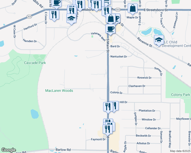 map of restaurants, bars, coffee shops, grocery stores, and more near 21 Thirty Acres Street in Hudson
