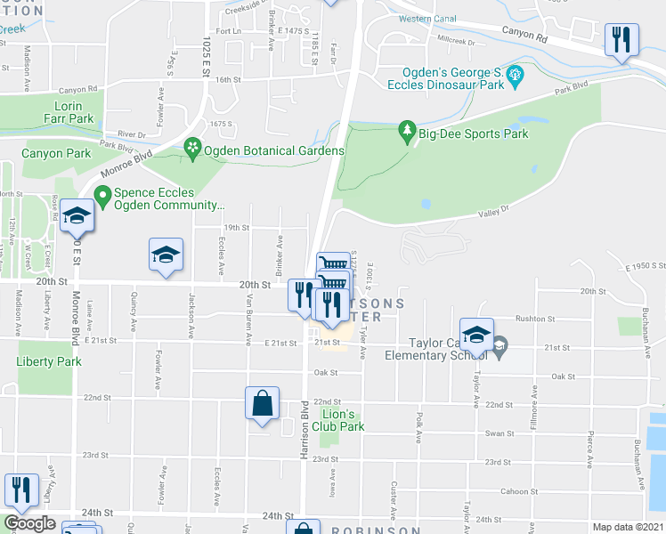 map of restaurants, bars, coffee shops, grocery stores, and more near 1250 20th Street in Ogden