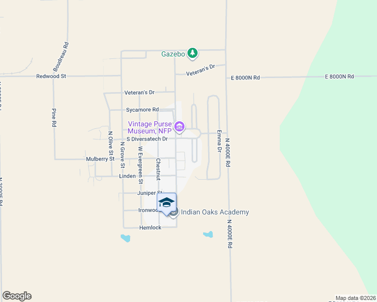 map of restaurants, bars, coffee shops, grocery stores, and more near 500 Diversatech Drive in Manteno