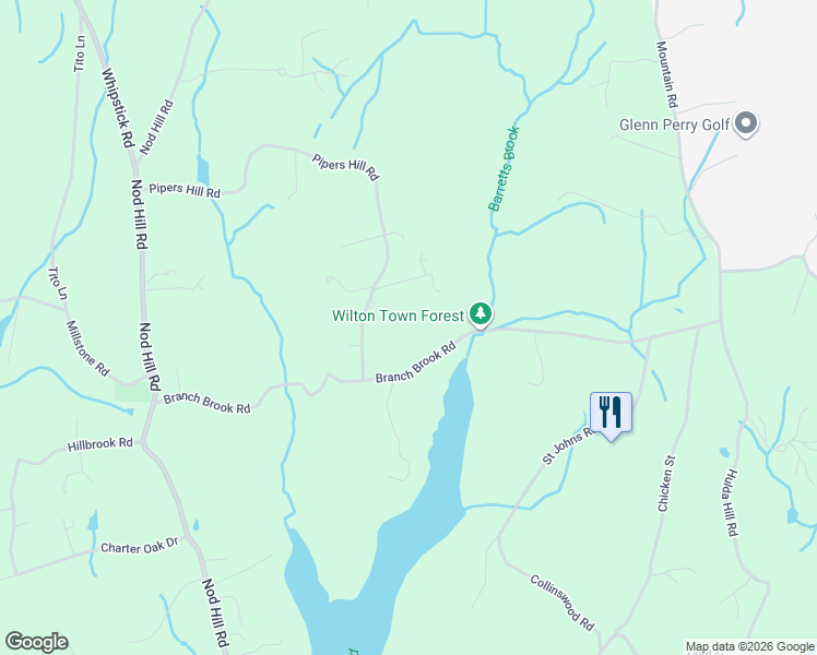 map of restaurants, bars, coffee shops, grocery stores, and more near 42 Pipers Hill Road in Wilton