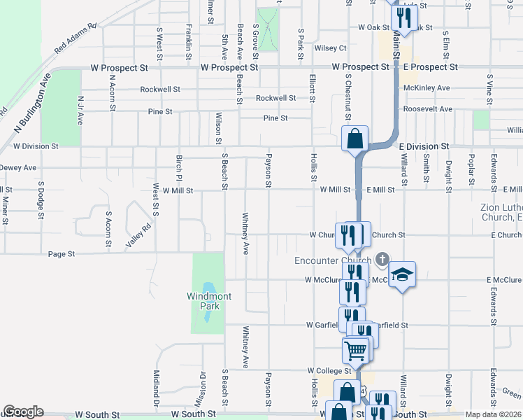 map of restaurants, bars, coffee shops, grocery stores, and more near 208-298 Payson Street in Kewanee