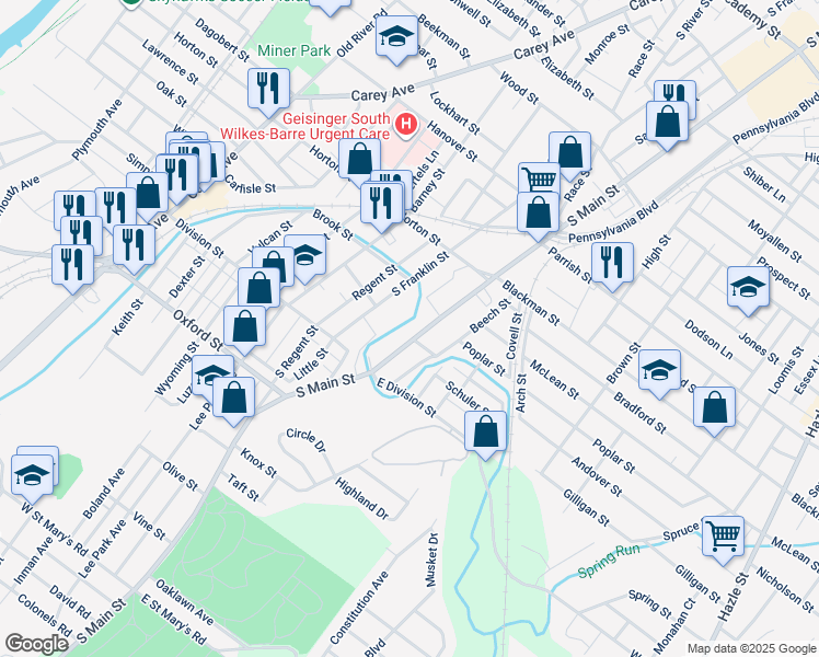 map of restaurants, bars, coffee shops, grocery stores, and more near 867 South Main Street in Wilkes-Barre