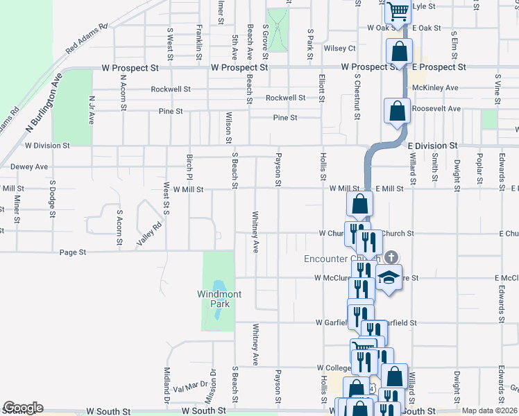 map of restaurants, bars, coffee shops, grocery stores, and more near 216 Whitney Avenue in Kewanee