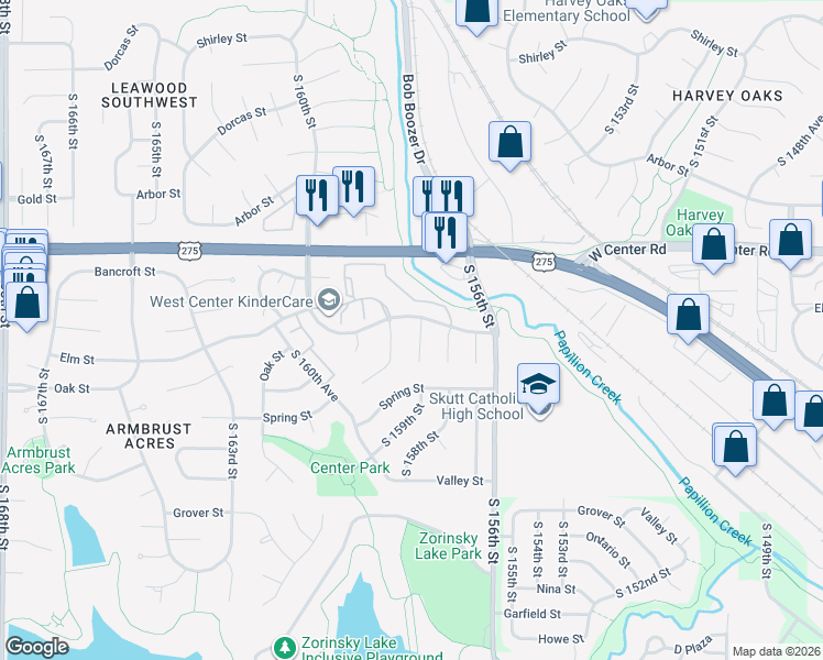 map of restaurants, bars, coffee shops, grocery stores, and more near 2905 South 159th Circle in Omaha