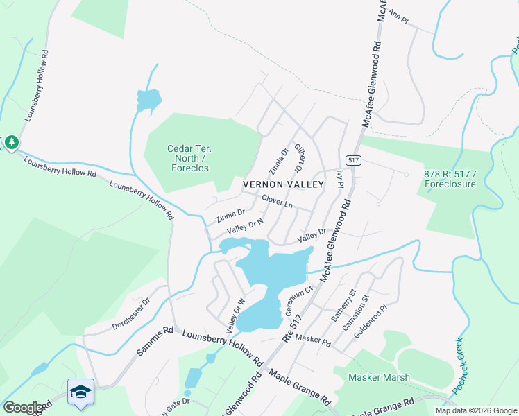 map of restaurants, bars, coffee shops, grocery stores, and more near 13 Clover Lane in Vernon Valley