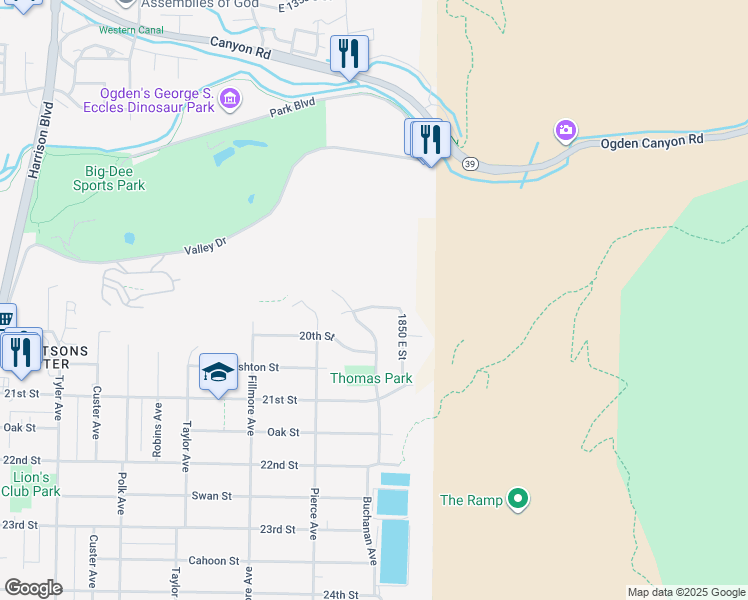 map of restaurants, bars, coffee shops, grocery stores, and more near 1826 East 1950 South Street in Ogden