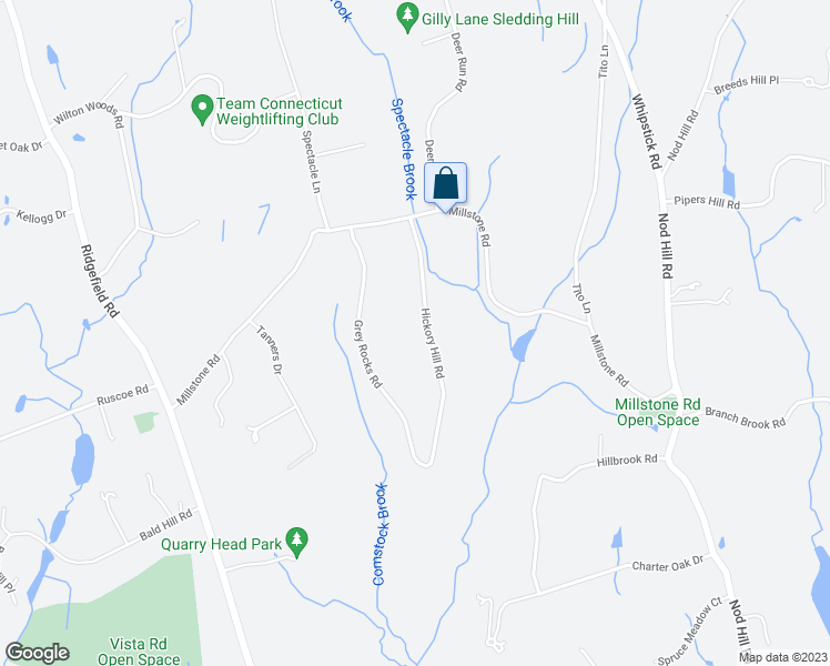 map of restaurants, bars, coffee shops, grocery stores, and more near 44 Hickory Hill Road in Wilton