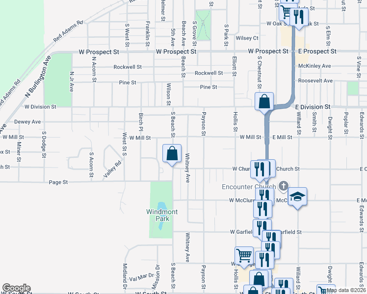 map of restaurants, bars, coffee shops, grocery stores, and more near 216-298 Whitney Avenue in Kewanee