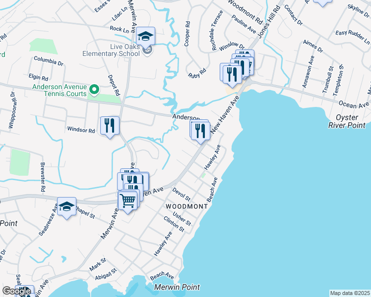 map of restaurants, bars, coffee shops, grocery stores, and more near 26 Bonsilene Street in Milford
