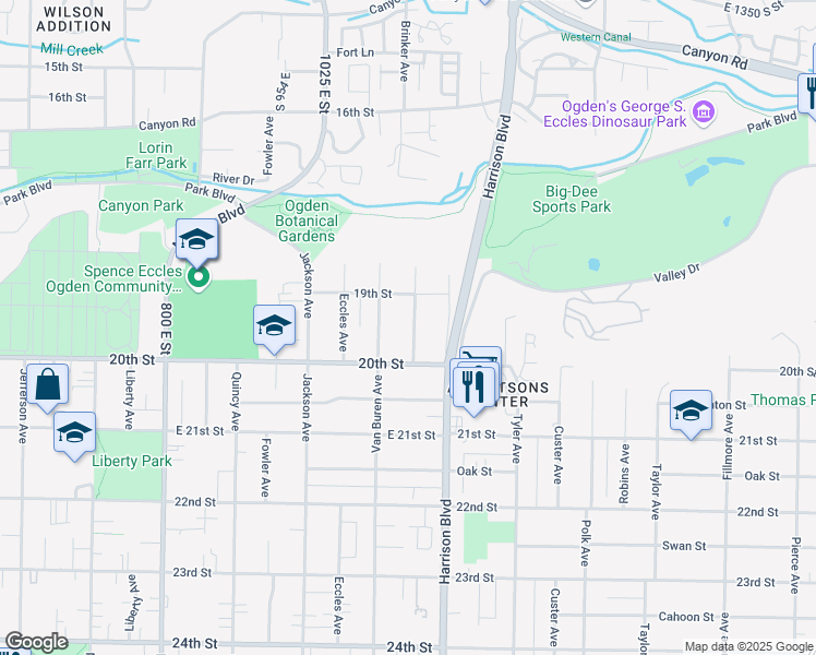 map of restaurants, bars, coffee shops, grocery stores, and more near 1945 Brinker Avenue in Ogden