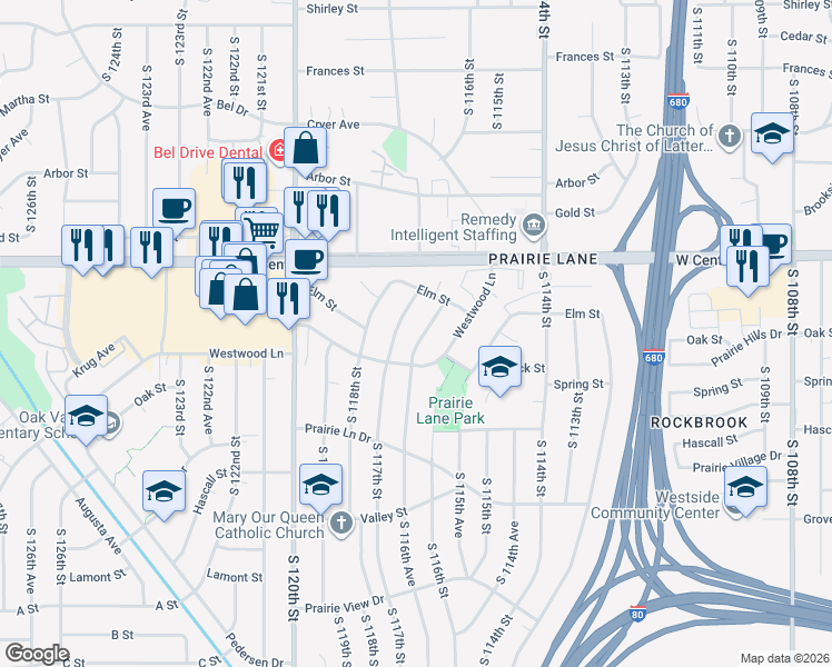 map of restaurants, bars, coffee shops, grocery stores, and more near 2912 South 116th Avenue in Omaha