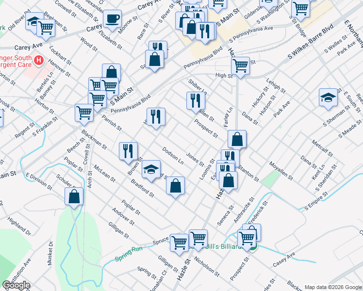 map of restaurants, bars, coffee shops, grocery stores, and more near 43 Harkins Ln in Wilkes-Barre