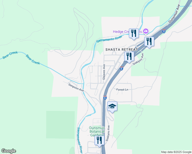 map of restaurants, bars, coffee shops, grocery stores, and more near 4300 Gray Street in Dunsmuir