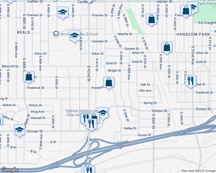 map of restaurants, bars, coffee shops, grocery stores, and more near in Omaha