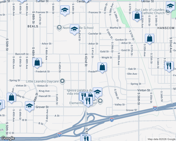 map of restaurants, bars, coffee shops, grocery stores, and more near in Omaha