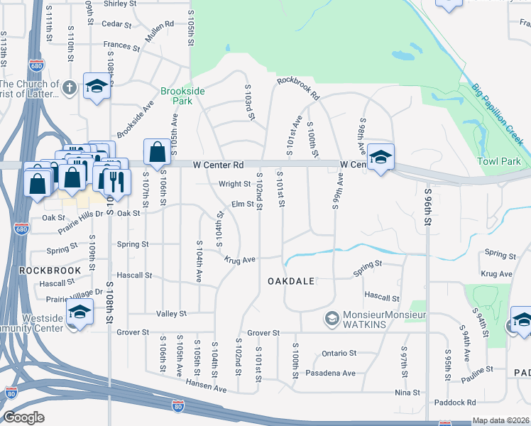 map of restaurants, bars, coffee shops, grocery stores, and more near 2913 South 102nd Street in Omaha