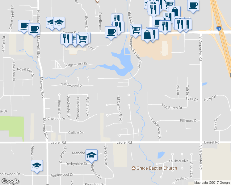 map of restaurants, bars, coffee shops, grocery stores, and more near 3533 Monte Vista Drive in Brunswick