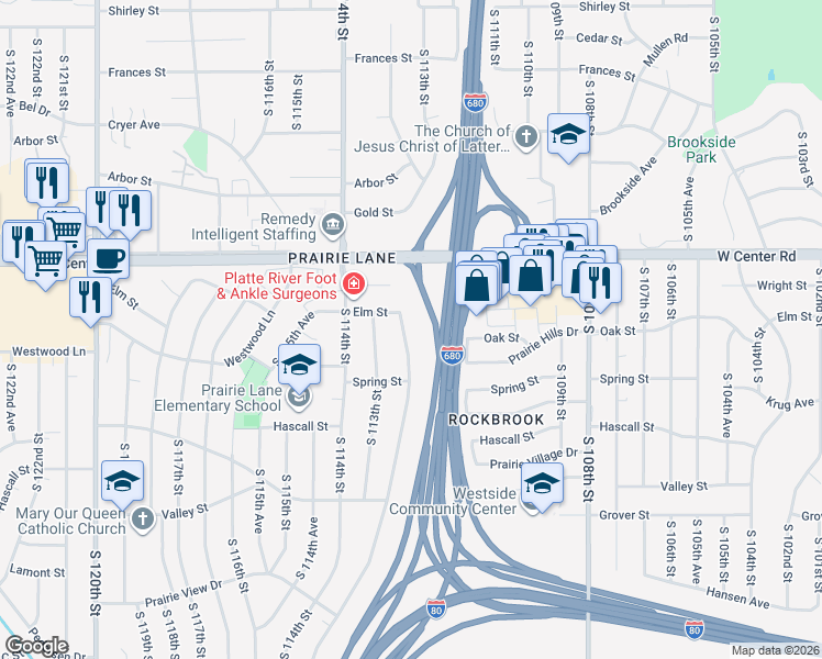map of restaurants, bars, coffee shops, grocery stores, and more near 2923 South 112th Street in Omaha