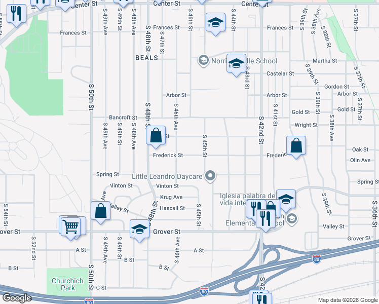 map of restaurants, bars, coffee shops, grocery stores, and more near 4528 Frederick Street in Omaha