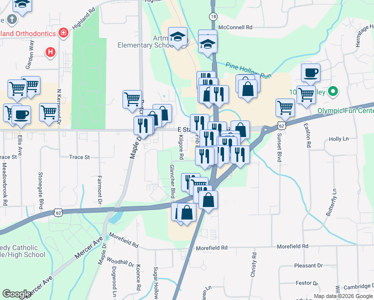 map of restaurants, bars, coffee shops, grocery stores, and more near 149 Kilgore Road in Hermitage