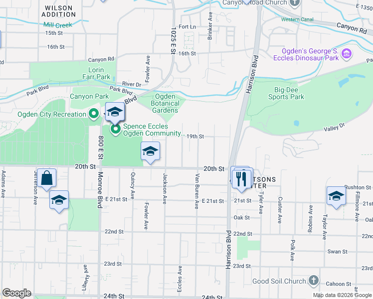 map of restaurants, bars, coffee shops, grocery stores, and more near 1947 Van Buren Avenue in Ogden