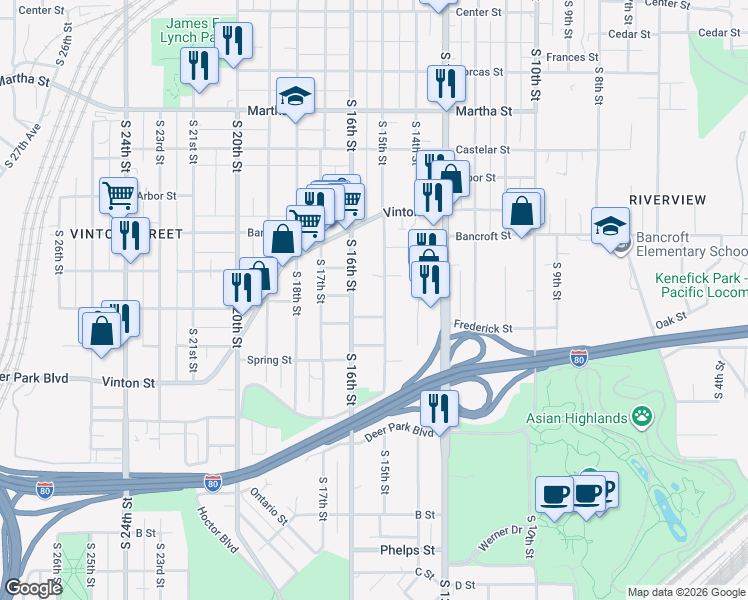 map of restaurants, bars, coffee shops, grocery stores, and more near 3009 South 16th Street in Omaha