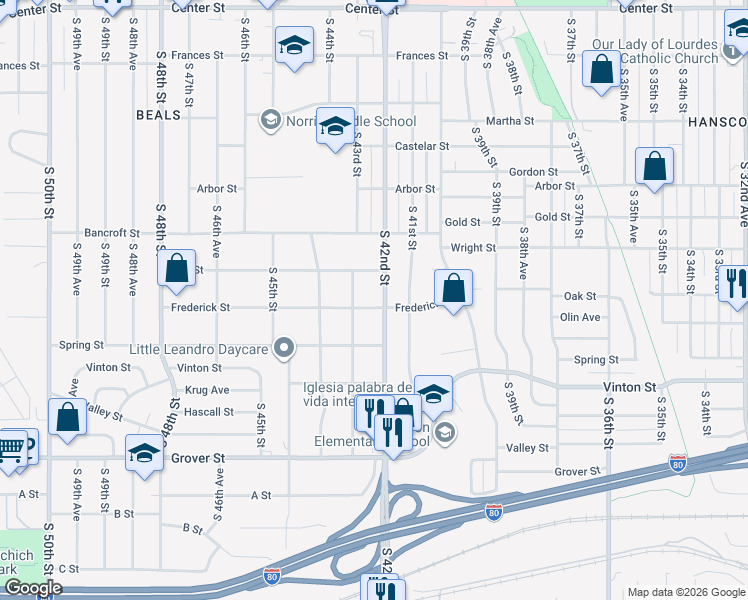 map of restaurants, bars, coffee shops, grocery stores, and more near in Omaha