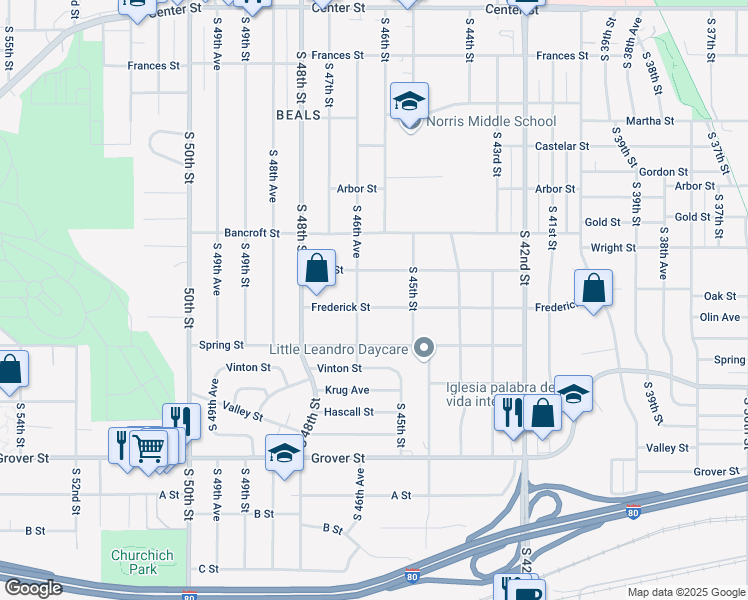 map of restaurants, bars, coffee shops, grocery stores, and more near 4528 Frederick Street in Omaha