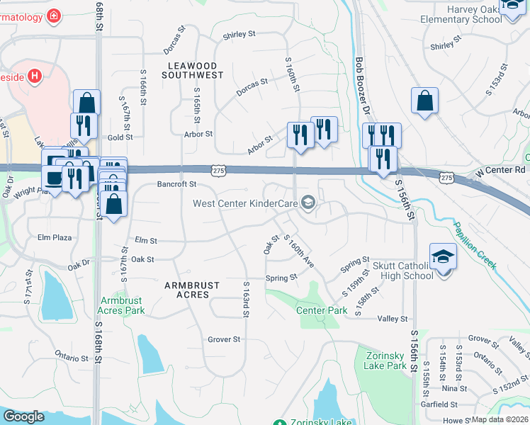 map of restaurants, bars, coffee shops, grocery stores, and more near 2841 South 163rd Plaza in Omaha