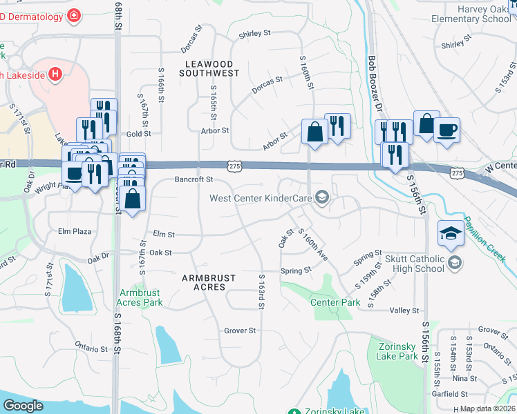 map of restaurants, bars, coffee shops, grocery stores, and more near 16209 Wright Circle in Omaha