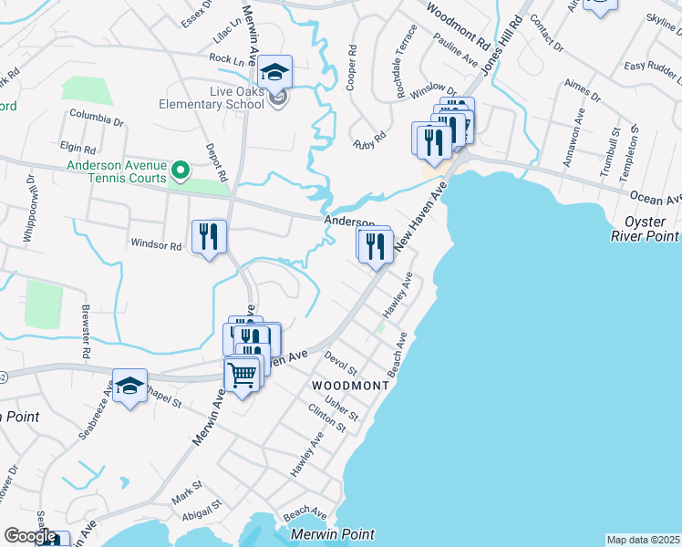 map of restaurants, bars, coffee shops, grocery stores, and more near 26 Bonsilene Street in Milford