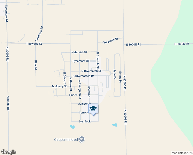 map of restaurants, bars, coffee shops, grocery stores, and more near 102 Diversatech Drive in Manteno