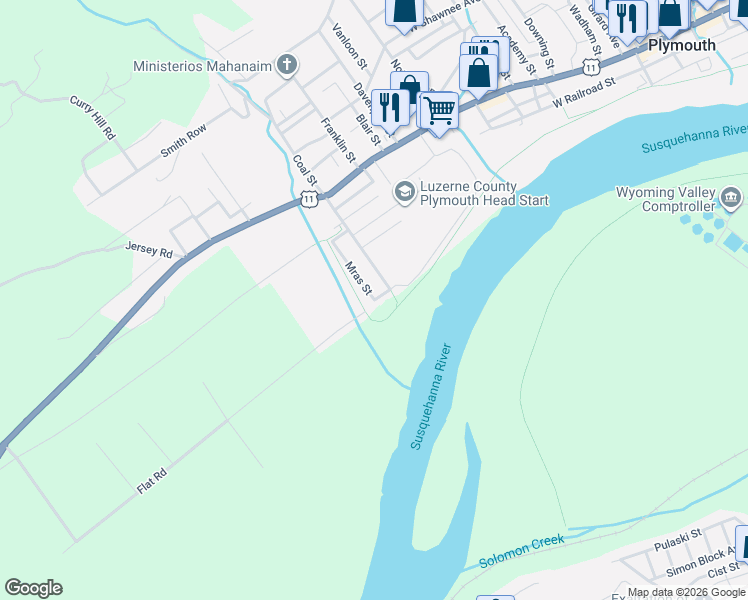 map of restaurants, bars, coffee shops, grocery stores, and more near 129 Mras Street in Plymouth