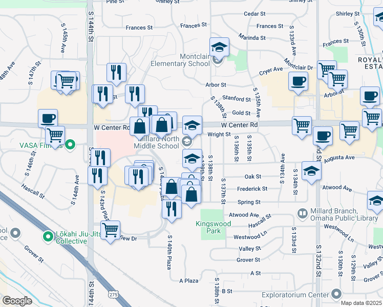 map of restaurants, bars, coffee shops, grocery stores, and more near 2828 South 139th Street in Omaha