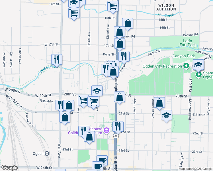 map of restaurants, bars, coffee shops, grocery stores, and more near 1939 Birch Cove Street in Ogden