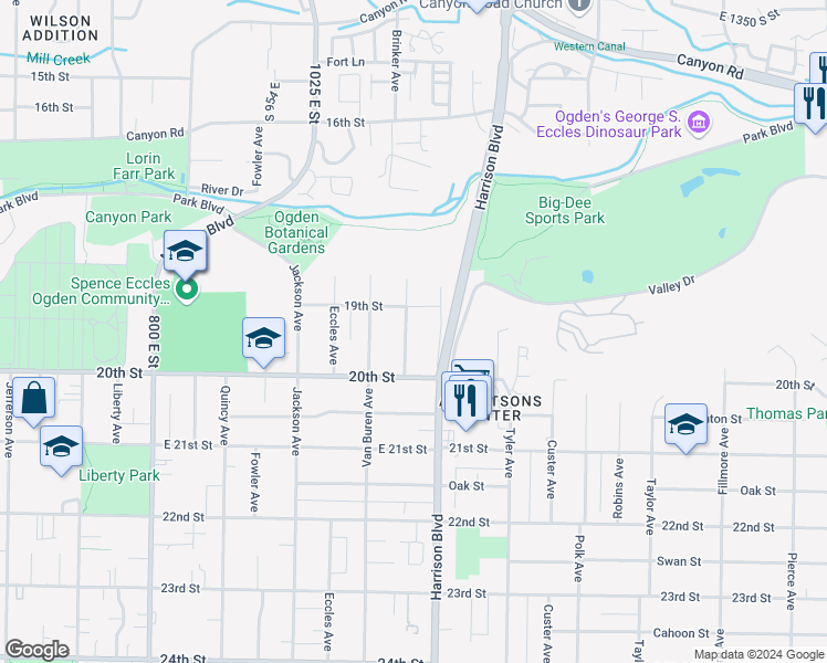 map of restaurants, bars, coffee shops, grocery stores, and more near 1945 Brinker Avenue in Ogden
