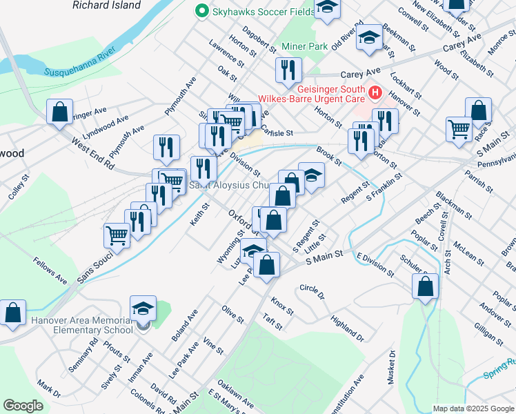 map of restaurants, bars, coffee shops, grocery stores, and more near 426 Wyoming Street in Wilkes-Barre