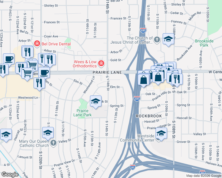 map of restaurants, bars, coffee shops, grocery stores, and more near 2916 South 113th Street in Omaha