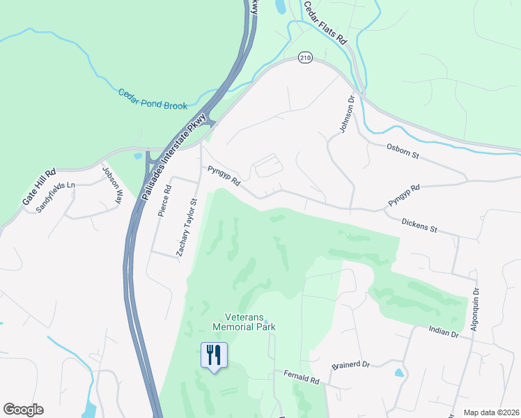 map of restaurants, bars, coffee shops, grocery stores, and more near 54 Pyngyp Road in Stony Point
