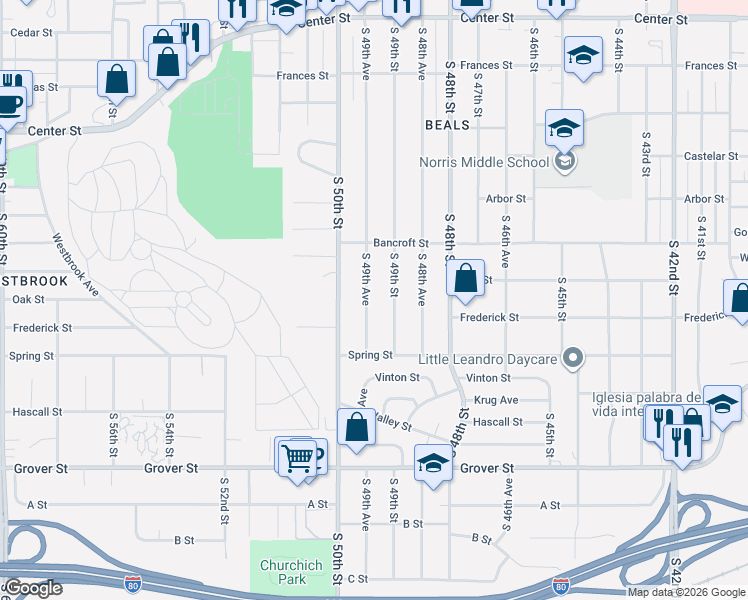 map of restaurants, bars, coffee shops, grocery stores, and more near 3028 South 49th Street in Omaha