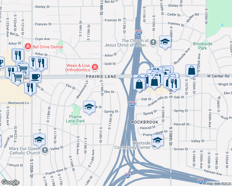 map of restaurants, bars, coffee shops, grocery stores, and more near 2923 South 112th Street in Omaha